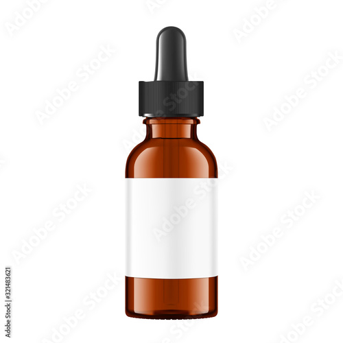 Dropper bottle mockup isolated on white background. Vector illustration. Front view. Сan be used for cosmetic, medical and other needs. EPS10 