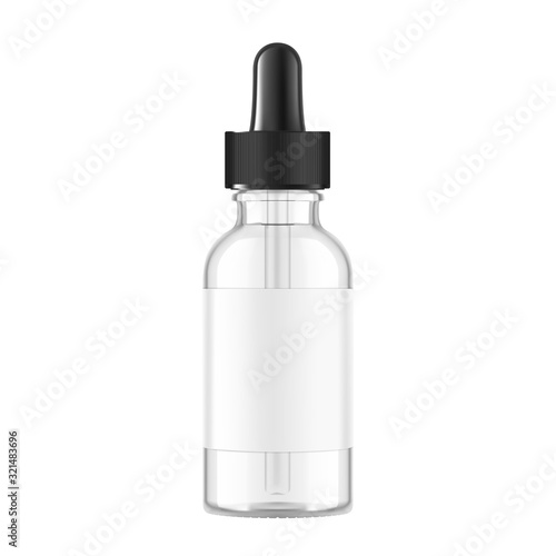 Dropper bottle mockup isolated on white background. Vector illustration. Front view. Сan be used for cosmetic, medical and other needs. EPS10	