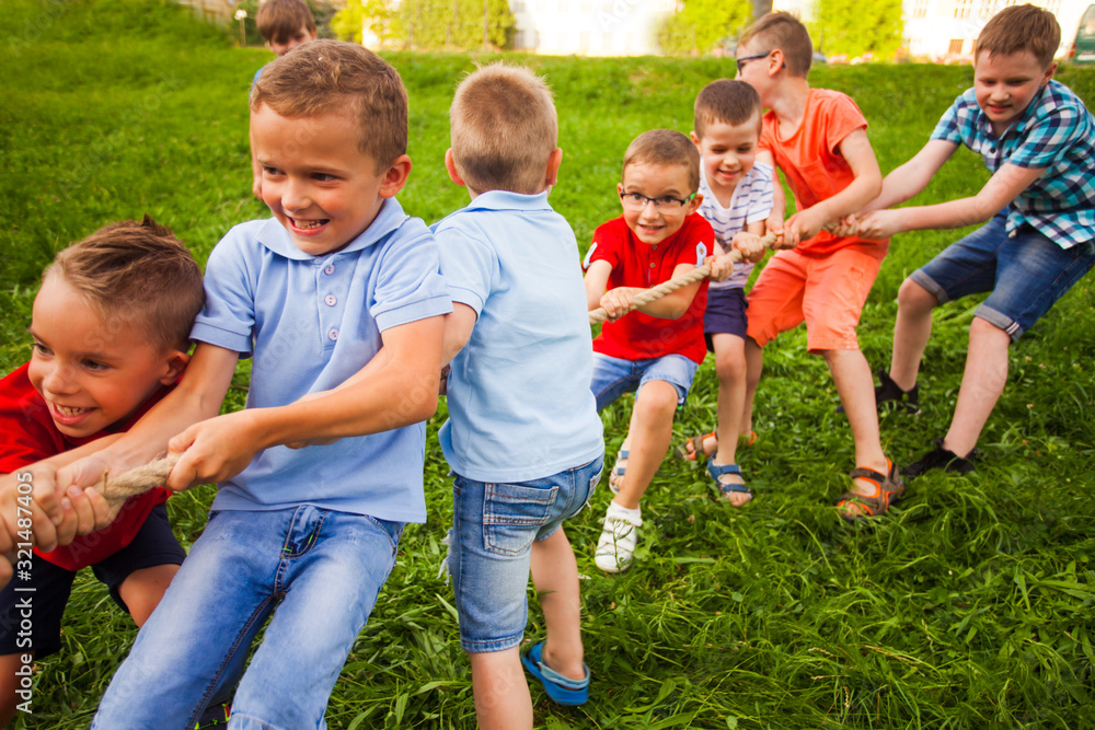 Fototapeta premium The little boys develop their strength while playing