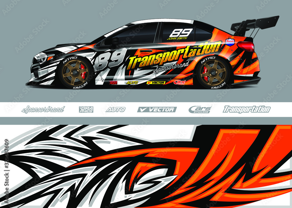 Race car livery design vector. Graphic abstract stripe racing background designs for vinyl wrap, race car, cargo van, pickup truck and adventure. Full vector Eps 10. Race car livery design vector. Graphic abstract stripe racing background designs for vinyl wrap, race car, cargo van, pickup truck and adventure. Full vector Eps 10.