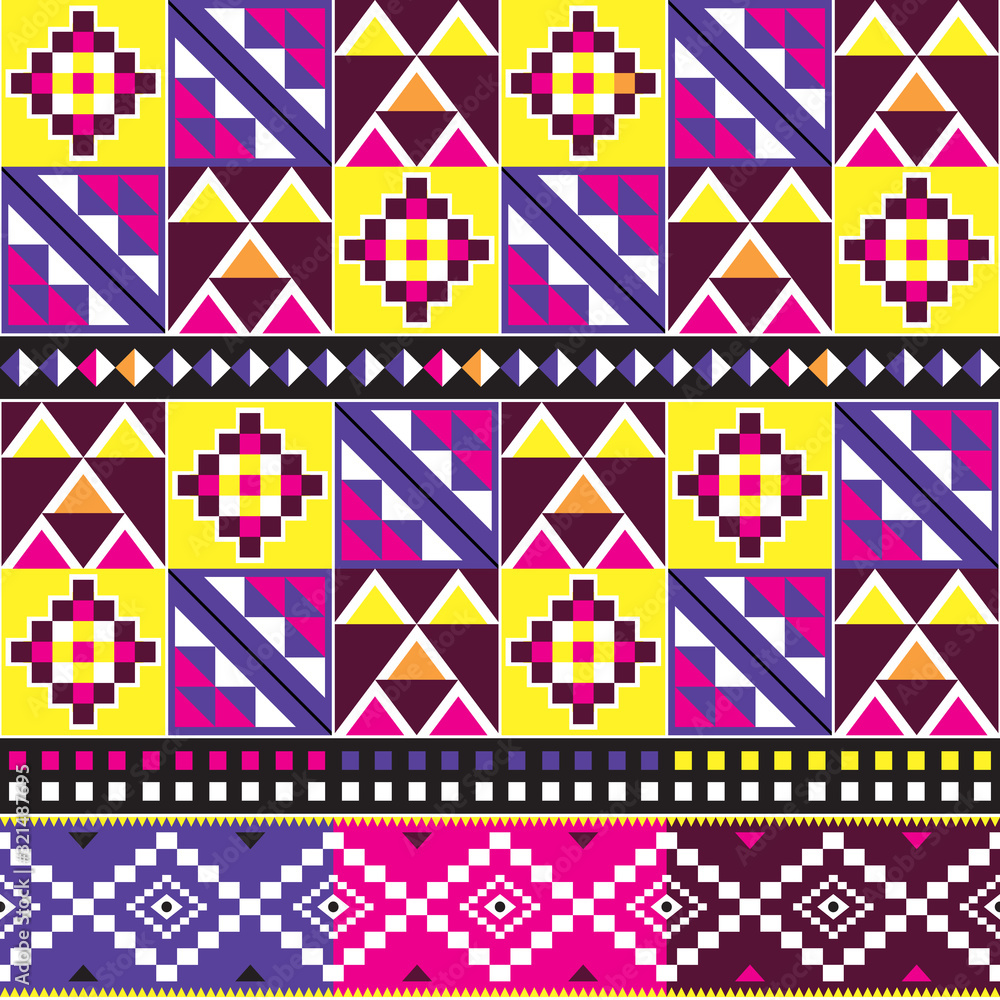 African Kente Cloth Style Vector Seamless Textile Pattern, Tribal