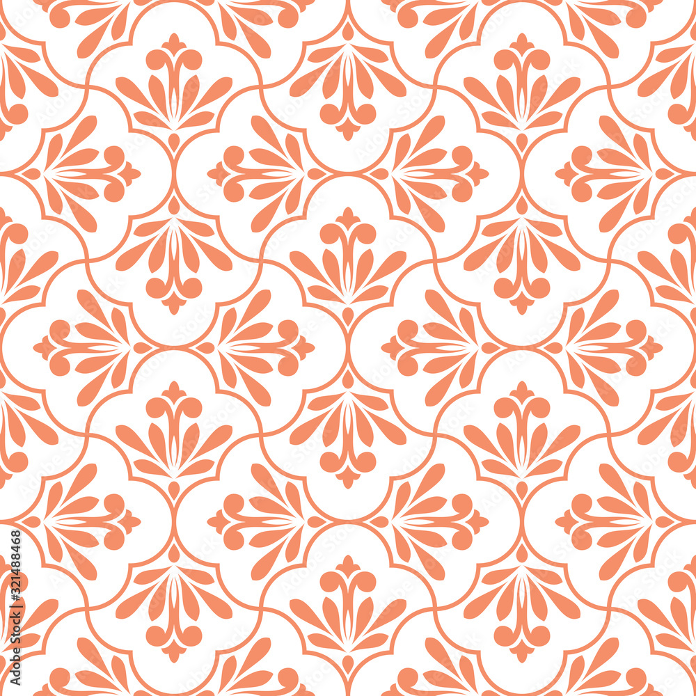 Flower geometric pattern. Seamless vector background. White and pink ornament Flower geometric pattern. Seamless vector background. White and pink ornament