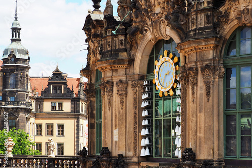 Clock of the Zwinger palace complex, Dresden, Germany. Glockenspiel Dresden Zwinger