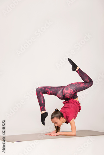 Teen girl in dance, yoga, gymnastic poses, isolated on white