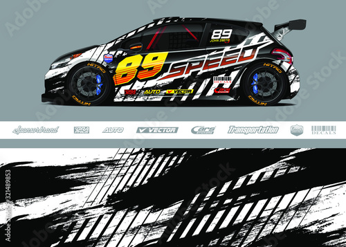 Race car livery design vector. Graphic abstract stripe racing background designs for vinyl wrap, race car, cargo van, pickup truck and adventure. Full vector Eps 10.