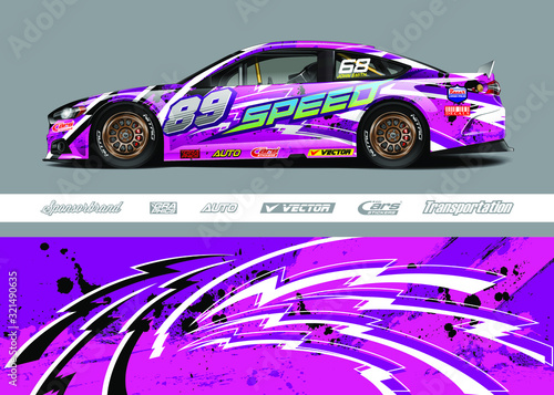 Race car livery design vector. Graphic abstract stripe racing background designs for vinyl wrap, race car, cargo van, pickup truck and adventure. Full vector Eps 10.