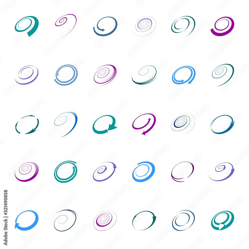 Design elements set. 30 spiral icons.