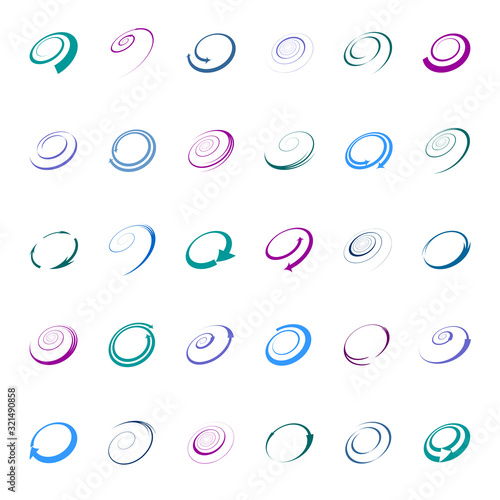 Design elements set. 30 spiral icons.