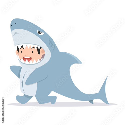 cute kid characters in shark costume
