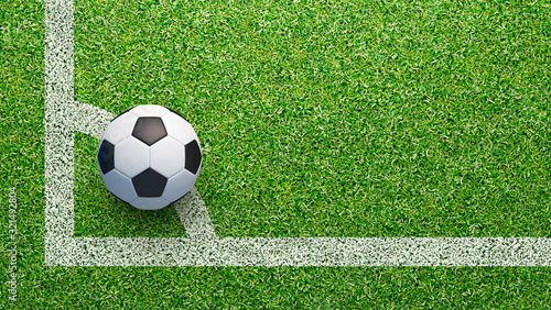 Soccer field with soccer ball and line  3d rendering