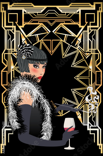 Art deco poster with smoking woman