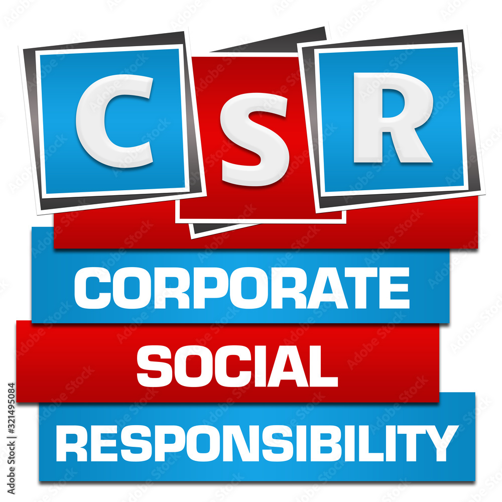 CSR - Corporate Social Responsibility Red Blue Blocks Bottom Text 