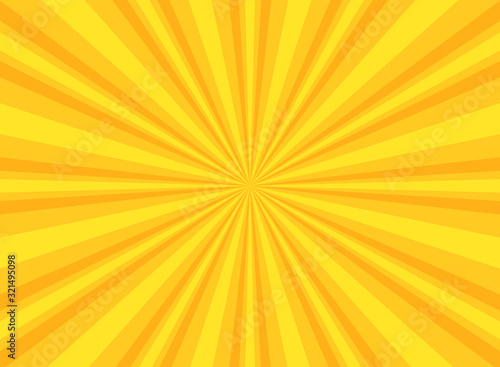 Sunlight rays horizontal background. Bright orange color burst background.