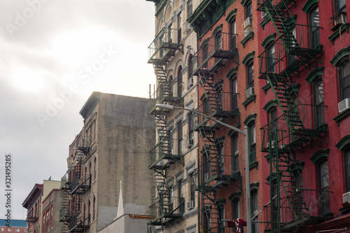 Colorful Old Buildings on the Lower East Side of New York City with Fire Escapes