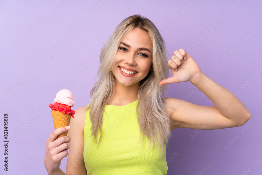 Teenager girl over isolated purple background proud and self-satisfied Teenager girl over isolated purple background proud and self-satisfied