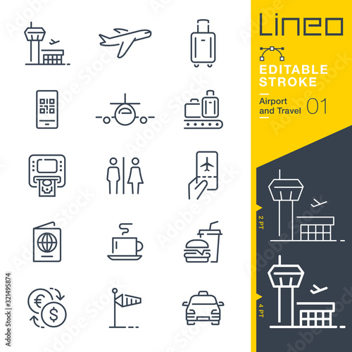 Lineo Editable Stroke - Airport and Travel outline icons