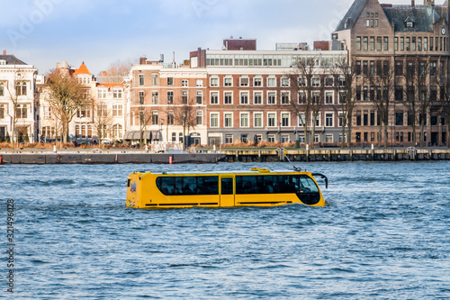 Photography Attraction in Rotterdam, an amphibious vehicle in the river de Maas that can t
