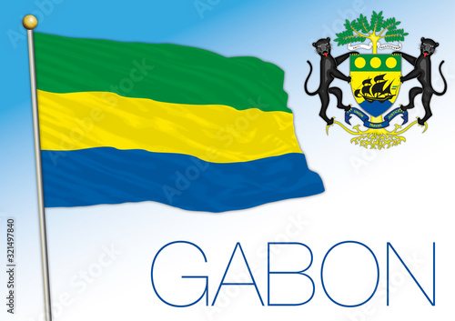Gabon official national flag and coat of arms, african country, vector illustration