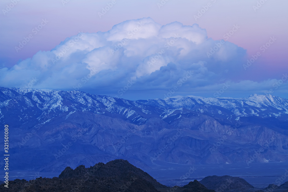 Winter landscape of the Inyo Mountains at twilight, Death Valley National Park, California, USA
