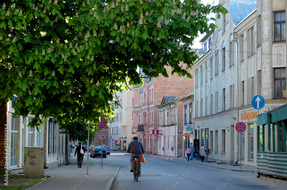 RIGA, LATVIA - APRIL 25, 2019: View to Nometnu street (Nometnu iela) in Agenskalns