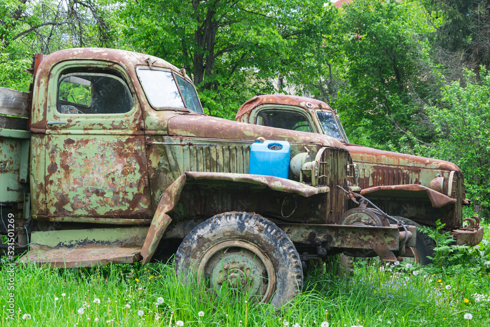 Old and rusty millitary trucks from worl war II. Old and rusty millitary trucks from worl war II.
