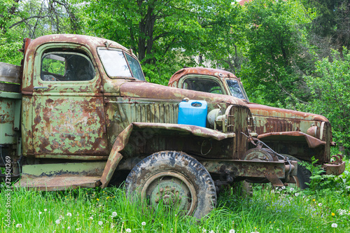 Old and rusty millitary trucks from worl war II.