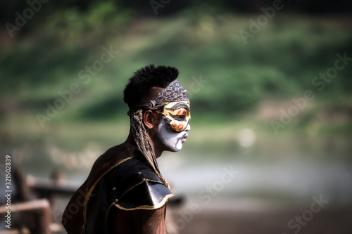 Khai Bang Rachan District, Sing Buri .  Thailand, Febuary 1, 2020 . Ban Rachan Old-style Market, Myanmar Warrior in the showing in the history of Bang Rachan. photo