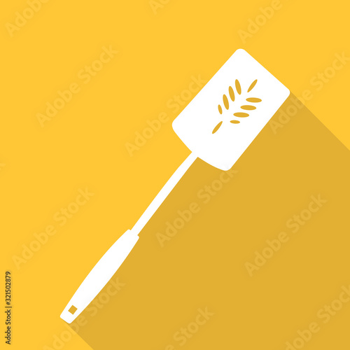 Flat design of white slotted spatula silhouette with a long shadow, vector illustration
