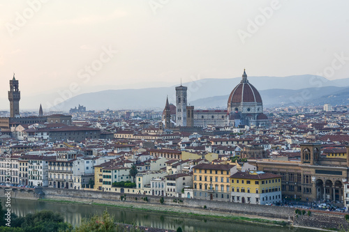 Beautiful panoramic view of the Cathedral of Santa Maria del Fiore and Palazzo Vecchio in Florence, Italy. © Ekaterina Loginova
