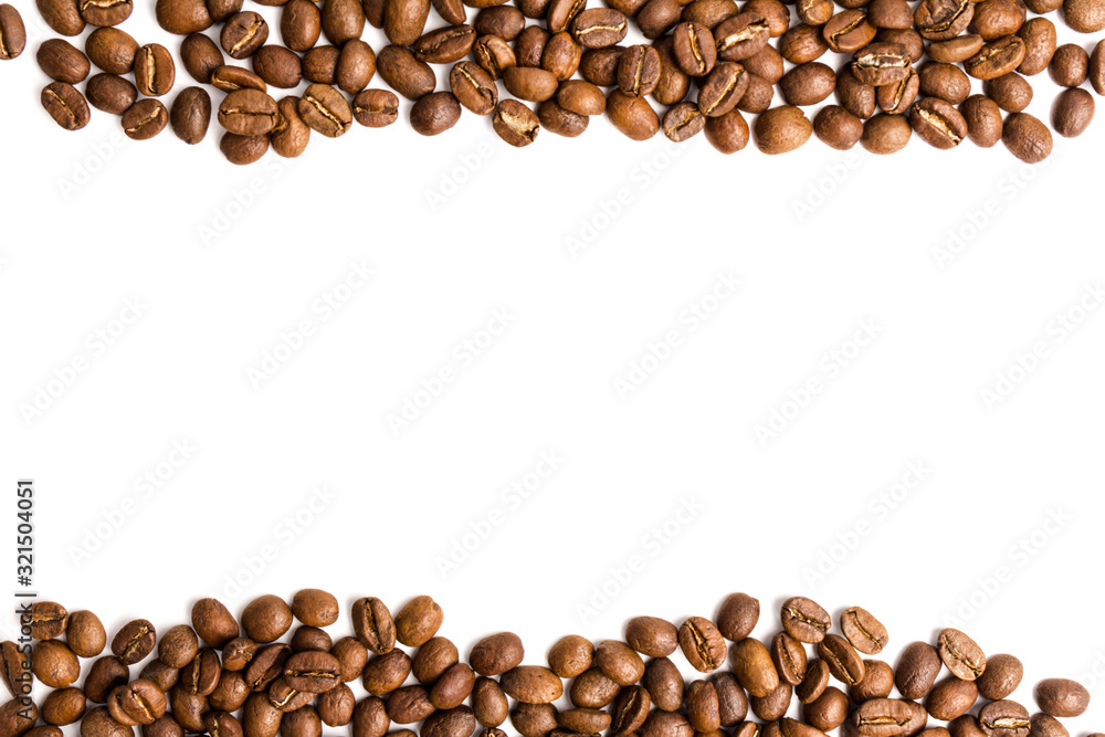 Coffee. roasted coffee beans isoleted on white background. top view Coffee. roasted coffee beans isoleted on white background. top view