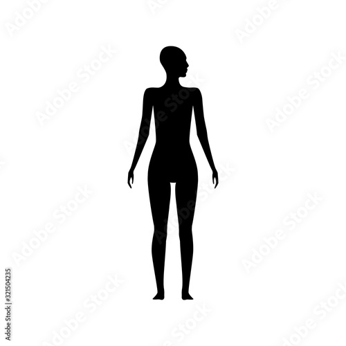 Front view human body silhouette of an adult female with a head turned to side