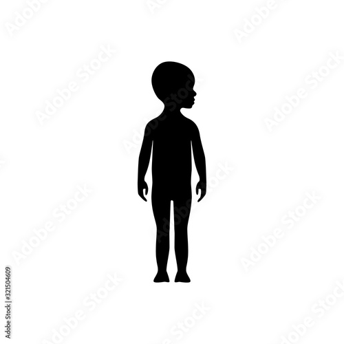 Front view human body silhouette of a toddler with a head turned to side