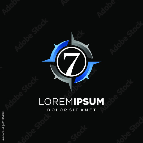 Initial Number 7 with Compass Logo Design