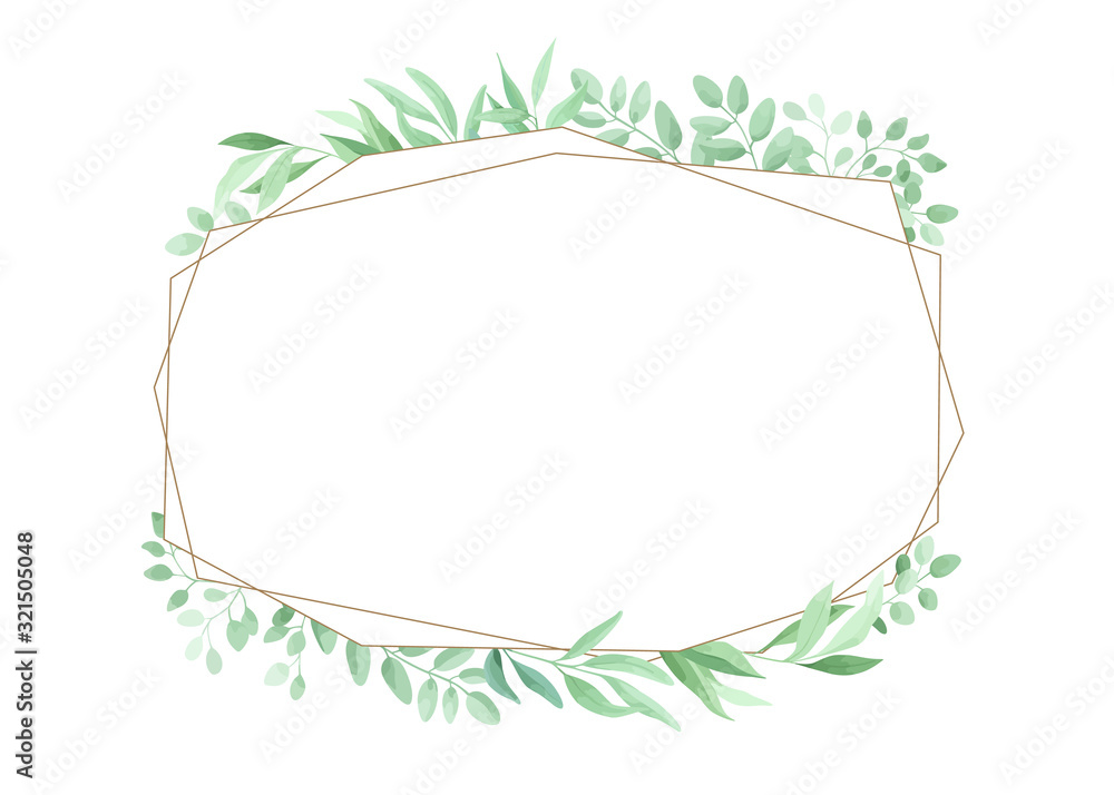 Green leaves geometric frame template. Foliage border. Vector illustration.. Green leaves geometric frame template. Foliage border. Vector illustration..