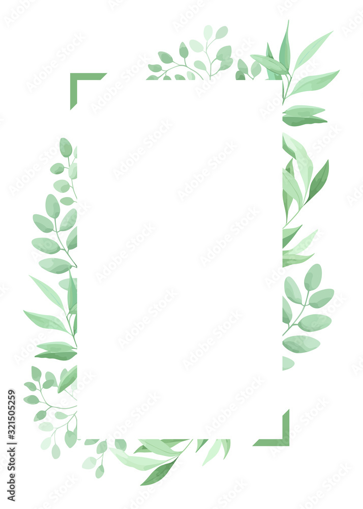 Green leaves frame template. Floral border. Vector illustration. Green leaves frame template. Floral border. Vector illustration.