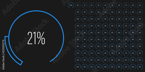 Set of circular sector percentage diagrams meters from 0 to 100 ready-to-use for web design, user interface UI or infographic - indicator with blue