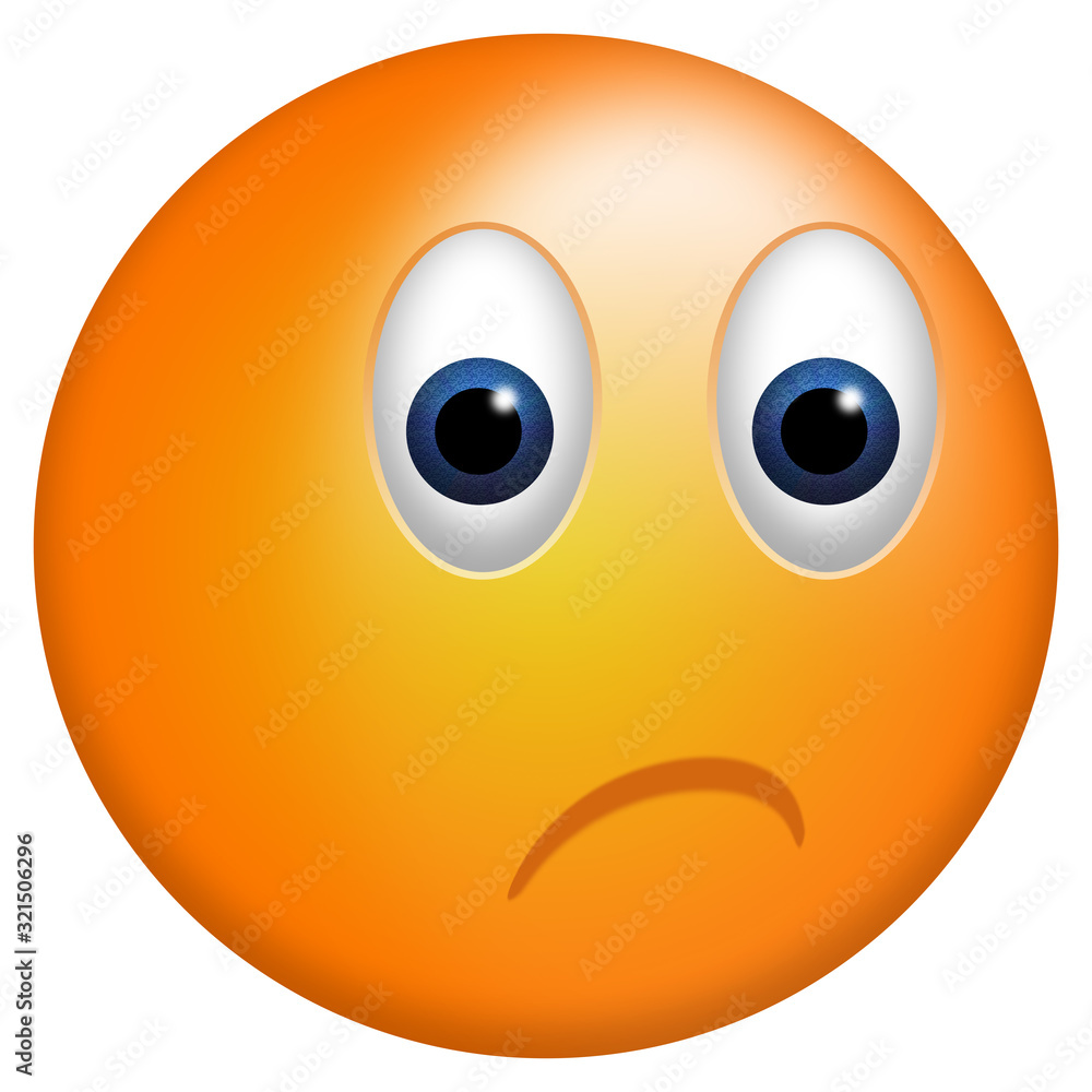 Sad emotion on a round sticker. Orange icon with sad expression. Sad emotion on a round sticker. Orange icon with sad expression.