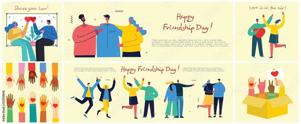 Happy Friendship day. Vector concept background with the group of happy people - best friends in a flat style.