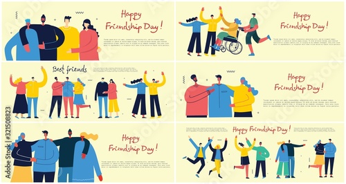 Happy Valentine's Day. Hands and people with hearts as love massages. Vector illustration for Valentine's day in the modern flat style