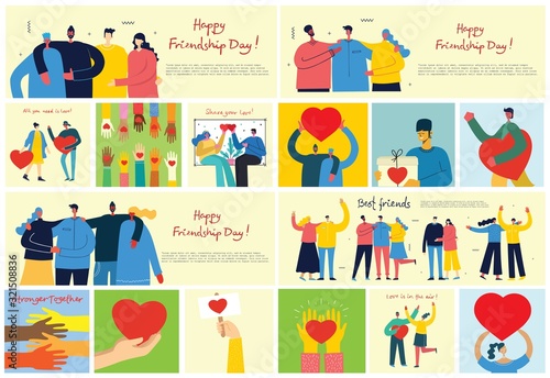 Happy Friendship day. Vector concept background with the group of happy people - best friends in a flat style.