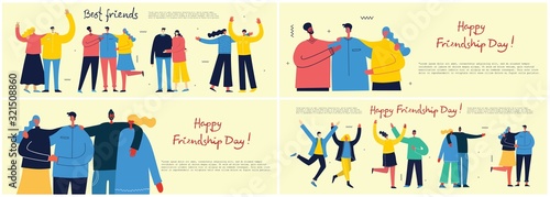 Happy Friendship day. Vector concept background with the group of happy people - best friends in a flat style.