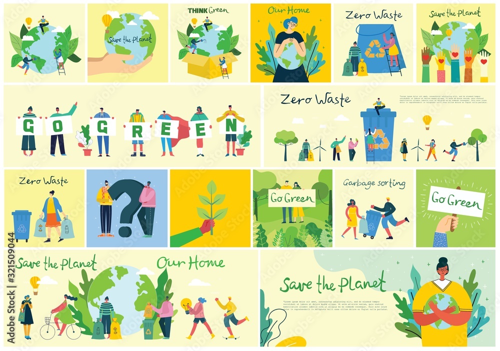 Vector illustration ECO backgrounds of Concept of green eco energy and quote Save the planet, Think green and Waste recycle