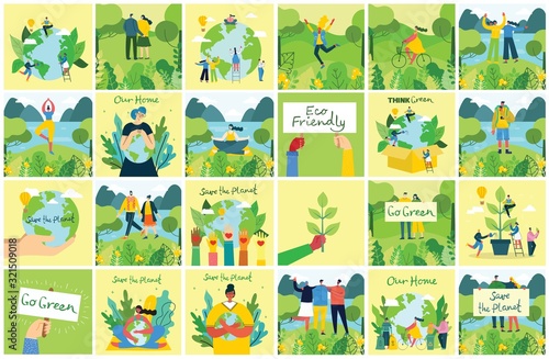 Vector illustration ECO backgrounds of Concept of green, Zero waste, eco energy and quote Save the planet