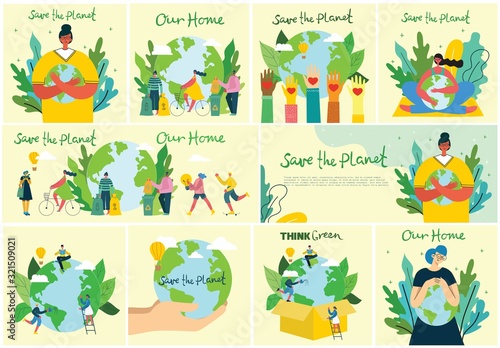 Vector illustration ECO backgrounds of Concept of green eco energy and quote Save the planet, Think green and Waste recycle