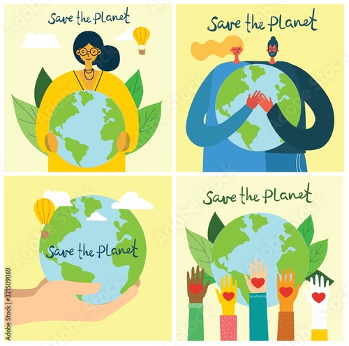 Vector illustration ECO backgrounds of Concept of green eco energy and quote Save the planet, Think green and Waste recycle