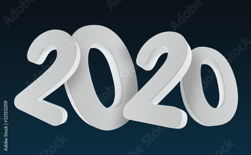 2020 new year on dark. 3d render