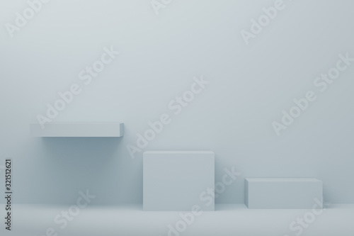 Minimal 3d rendering scene with composition empty cube blue pastel podium for product cosmetic and abstract background. mock up geometric shape in pastel colors. 3d illustration