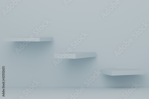 Wallpaper Mural Mock up geometric shape in pastel colors. Minimal 3d rendering scene with composition empty step cube shades of blue pastel podium for cosmetic product and abstract background. 3d illustration Torontodigital.ca