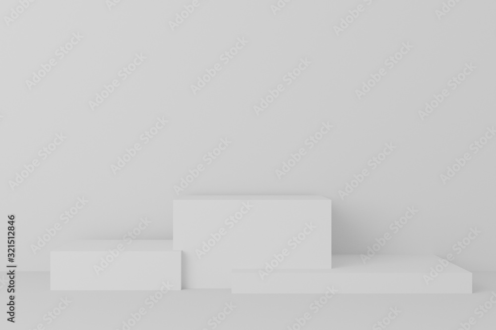 3d rendered illustration with geometric three step white cube podium platform for cosmetic product presentation.Mock up design empty space. Abstract composition in pastel background modern style 3d rendered illustration with geometric three step white cube podium platform for cosmetic product presentation.Mock up design empty space. Abstract composition in pastel background modern style