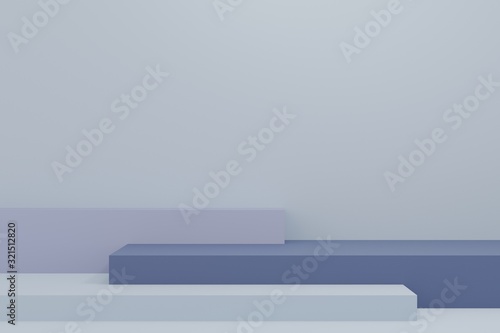 Minimal 3d rendering scene with composition empty cube blue pastel podium for product and abstract background. mock up geometric shape in pastel colors. 3d illustration